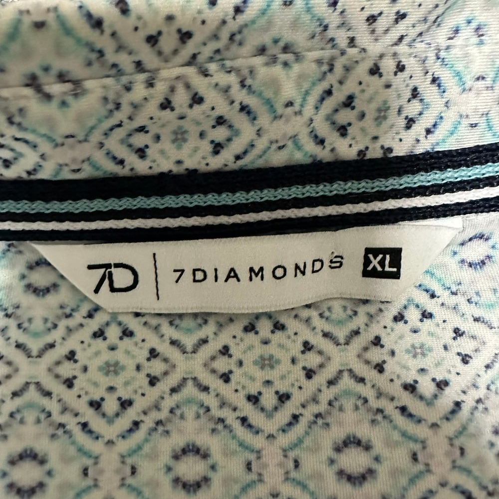 7 Diamonds Mens XL Polo Shirt Geometric Medallion Print Blue White Short Sleeve - Picture 3 of 6